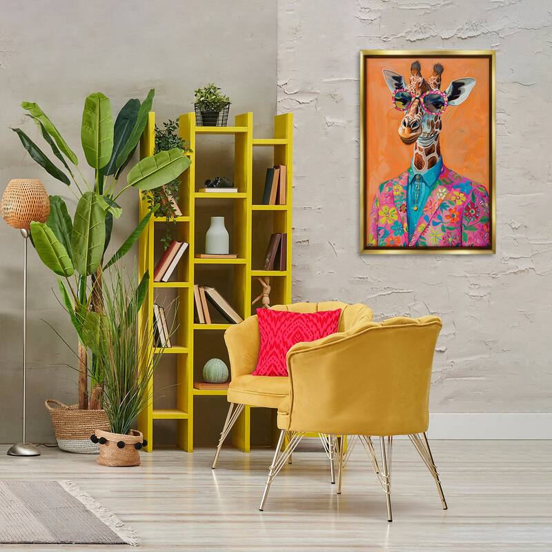 Stupell Bright & Trendy Giraffe in Suit Framed Floater Canvas Wall Art Design By LSR Design Studio