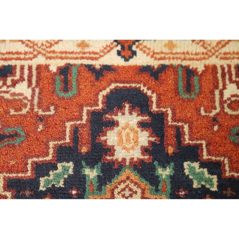 Hand Knotted Oriental 100% Wool Carpet Traditional Medallion Navy Blue & Blues Heriz (serapi) Area Rug - 3' 0'' X 2' 0''