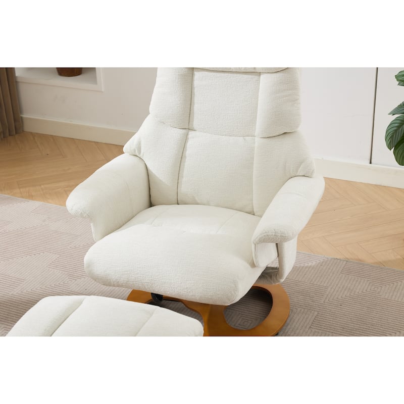 Recliner Chair with Ottoman, Wingback Lounge Chaise Chair, Swivel Chair with 5 Point Vibration Massage