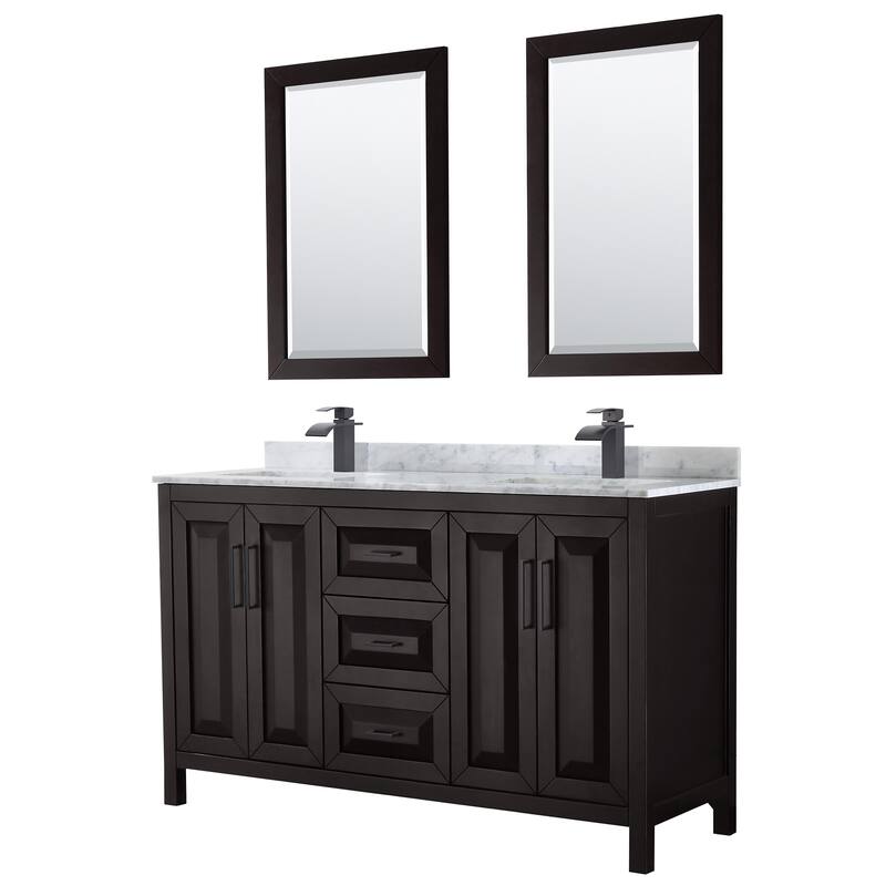 Wyndham Collection Daria 60" Free Standing Double Vanity Set with MDF - Dark Espresso / White Carrara Marble Top / Matte - Espresso Finish