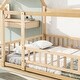 preview thumbnail 11 of 71, Floor Wooden Bed with House Roof and Fence Guardrails for Kids' Bedroom Full - Natural