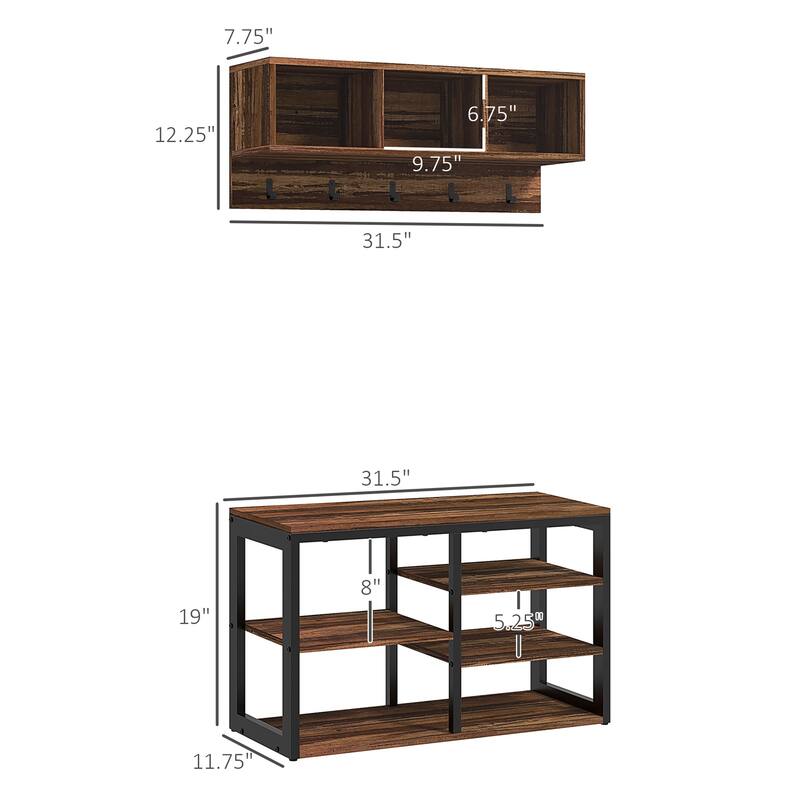 2-in-1 Coat Rack Shoe Bench Set