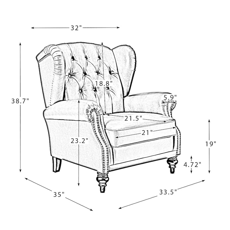 Alex Classic Wingback Leather Armchair with Nailhead Trim Set of 2 by HULALA HOME