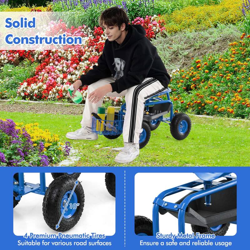 Costway Garden Cart Rolling Work Seat Wagon Scooter for Planting with - See Details