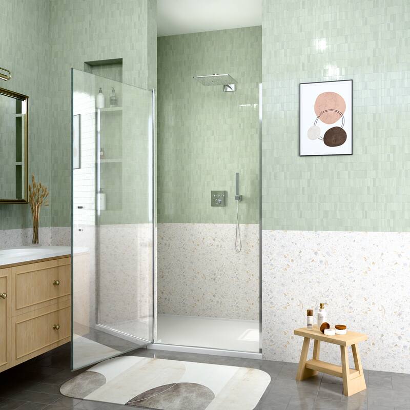 GDFStudio - Modern America Design Semi-Frameless Circular Pivot Shower Door with 1/4" SGCC Tempered Glass & Magnetic Soft-close