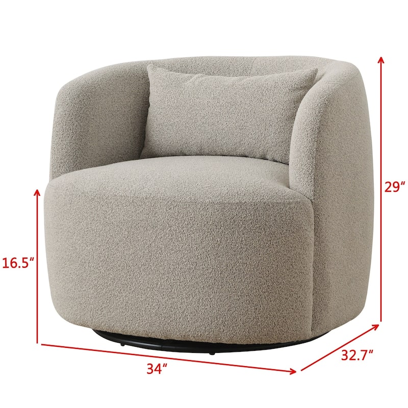 KINWELL 34" Poly Blend Boucle Fabric Upholstered Swivel Armchair