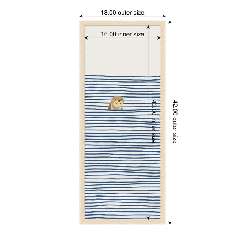 Amanti Art 18 x 42, Framed Fabric Pinboard Otter in the Waves by Little Dean Printed Bulletin Board - Board Size 16 x 40