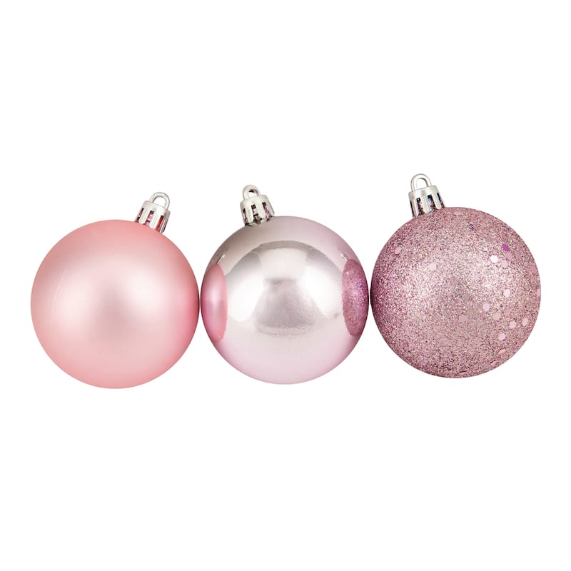 60ct Pink/Mulberry/Silver/White Shatterproof 3-Finish Ornaments 2.5"