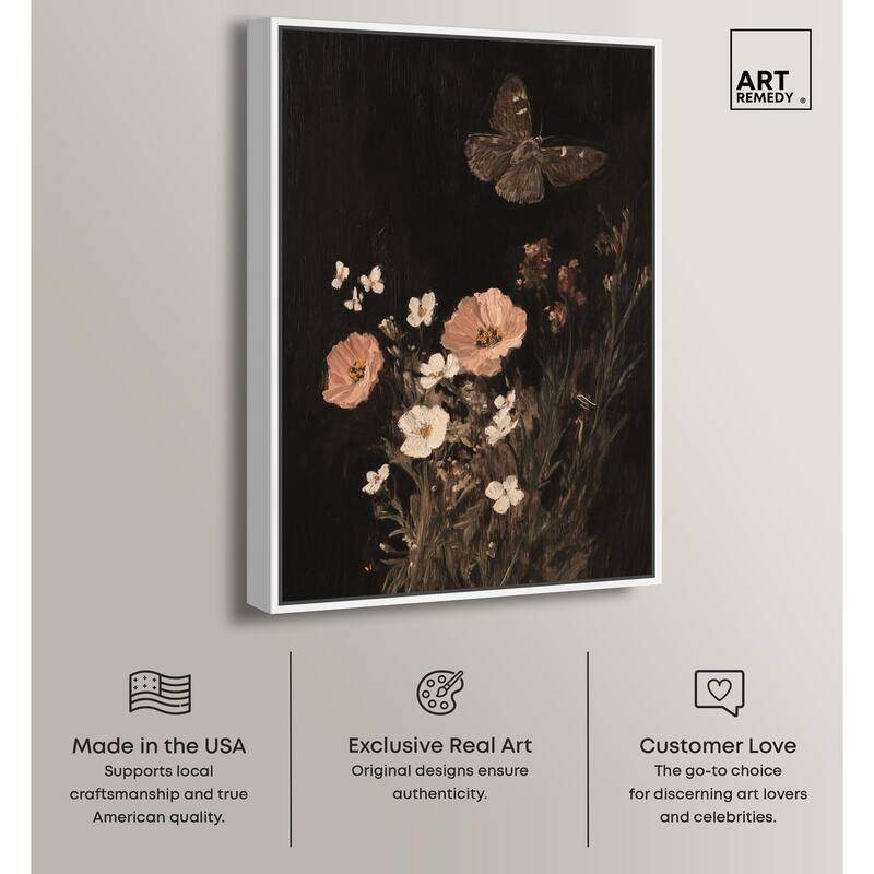 Poppy and Moth I Canvas by Art Remedy