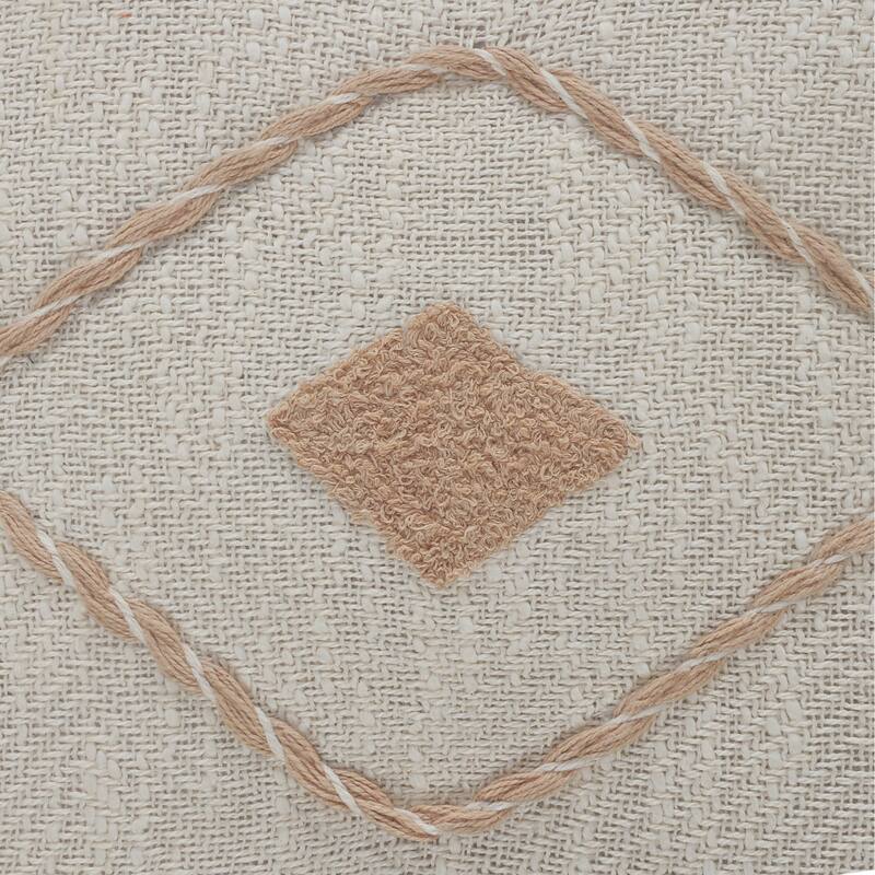 Handwoven Coastal Edge Diamond Square Throw Pillow - 20" - Tan and White