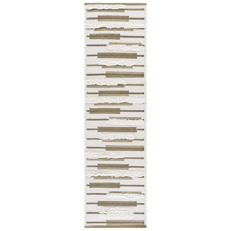 SAFAVIEH Handmade Kenya Herta Striped Wool Rug - 2'3" x 8' Runner - Olive/Ivory