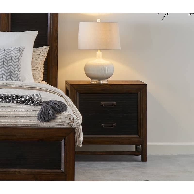 2-drawer Nightstand, No Assembly Required, Two-Tone Finish - Dark Brown