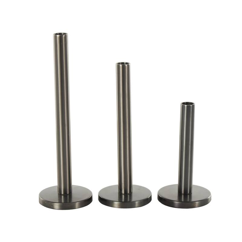 Stainless Steel Metal Slim Candle Holder with Round Base - Set of 3 Silver - Roche River Decor