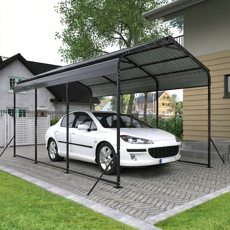 Steel Carport with Reinforced Frame, Windproof Ground Anchors