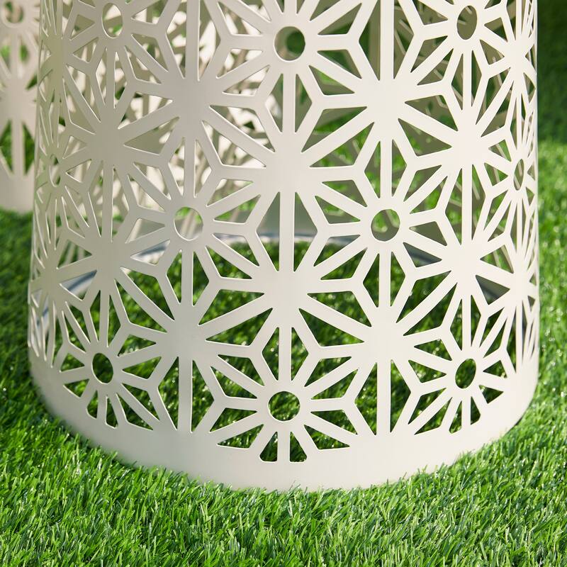 Glitzhome 17.5"H Set of 2 Cutout Geometric Pattern Solar Powdered LED Light Garden Stool