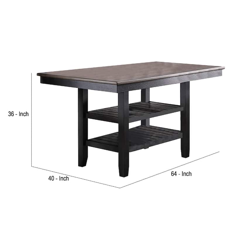 Counter Height Table with 2 Open Shelves, Dark Brown