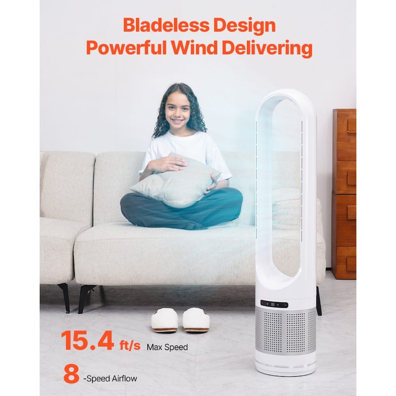 8 Speed Bladeless Oscillating Tower Fan with HEPA Filter and Low Noise for Bedroom or Living Room Use - 8.9 x 41.3 inch