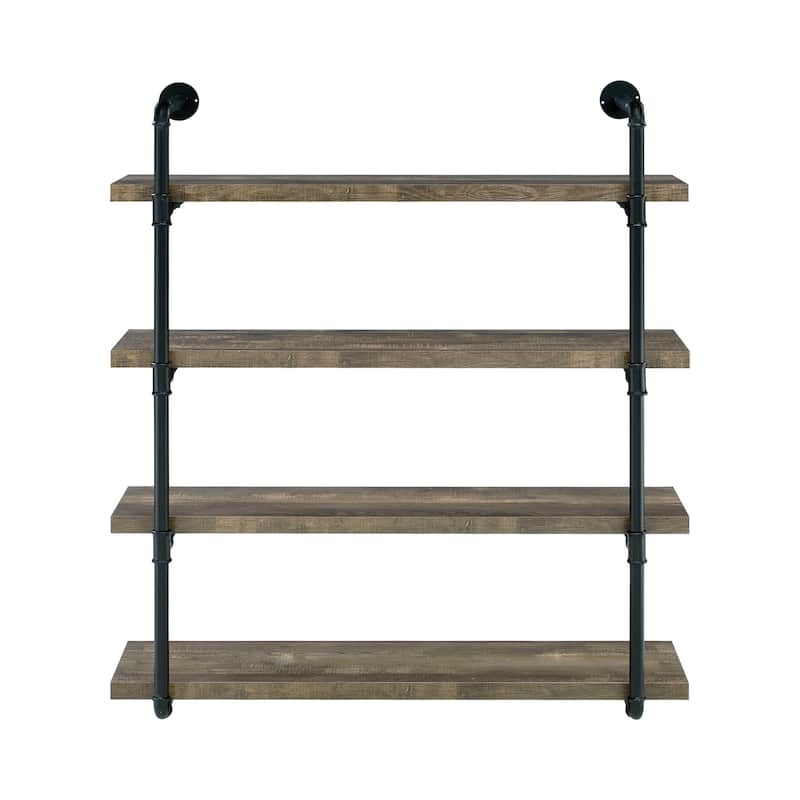 Wall Shelf with 4 Tier Shelves and Pipe Design Frame, Brown