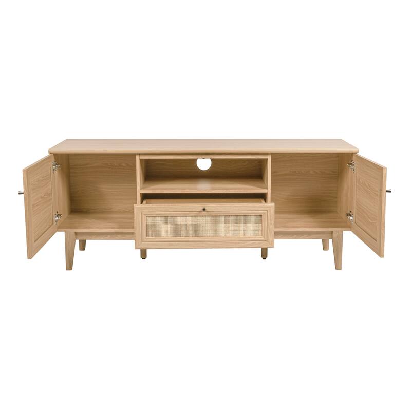 Gennaro 59 in. Farmhouse Caned TV Stand with Drawer and Storage Doors Fits TVs up to 65 in. with Cable Management, by JONATHAN Y