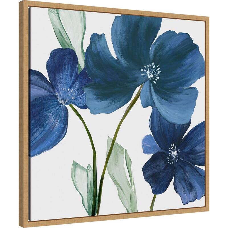 Blue Blossoms on White Canvas by PI Studio Framed Canvas Wall Art Print