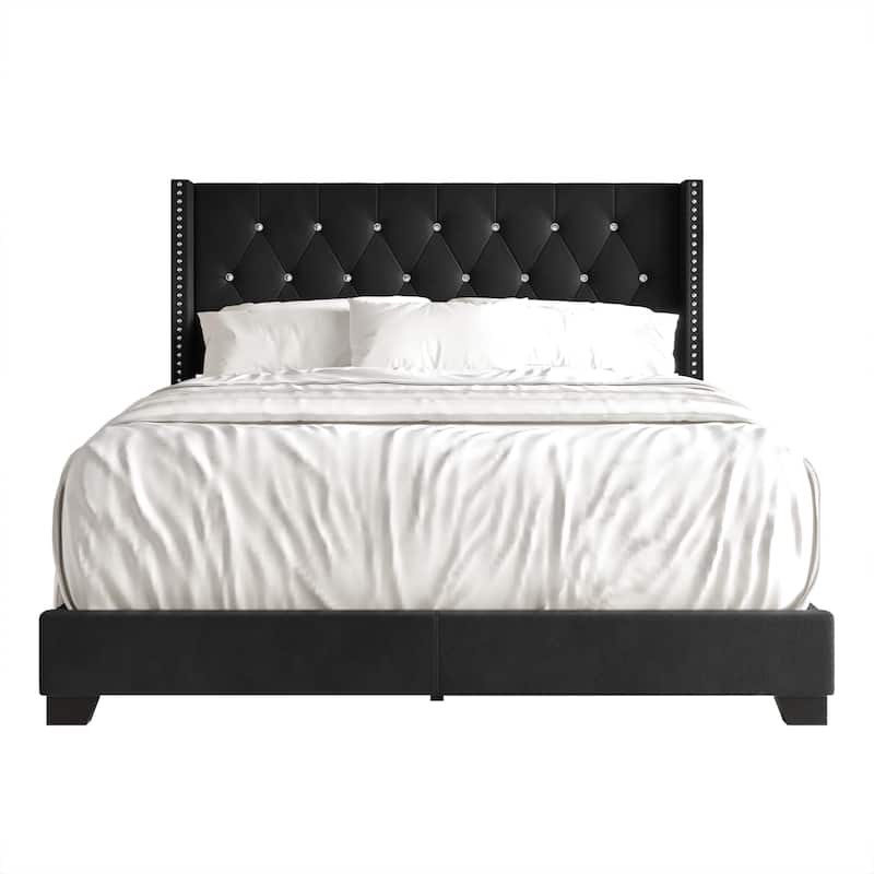 CraftPorch Glam Button Tufted Wingback Upholstered Bed - Black - Twin