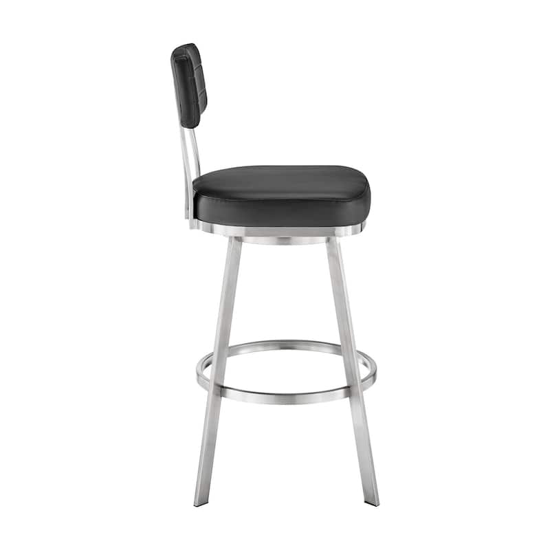 Poni 26 Inch Swivel Counter Stool Chair, Cushioned Seat, Black Faux Leather