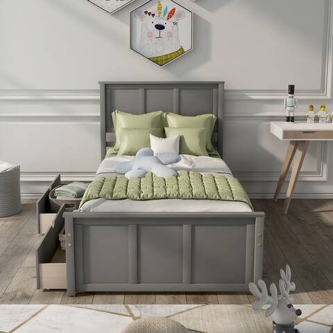 Twin Size Platform Bed with Two Drawers