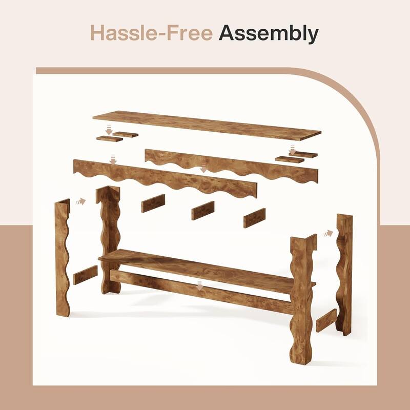 63 Inches Long Farmhouse Sofa Console Table with Scalloped Curves - 63"L*11.81"W*33.46"H