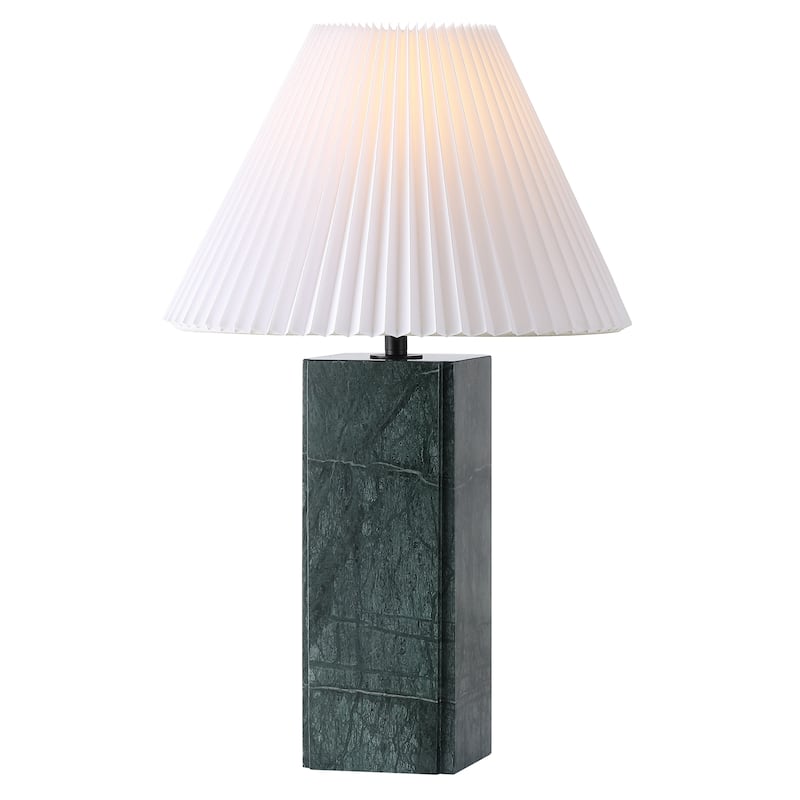 SAFAVIEH Couture Mackenzie Square Marble Table Lamp - 16"W x 16"D x 25"H - Dark Green/White