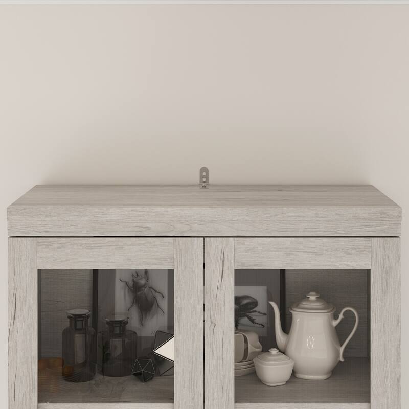 Bookcase Cabinet with Glass Doors and Drawers Multi-Purpose Storage Display Hutch for Living Room or Dining Room