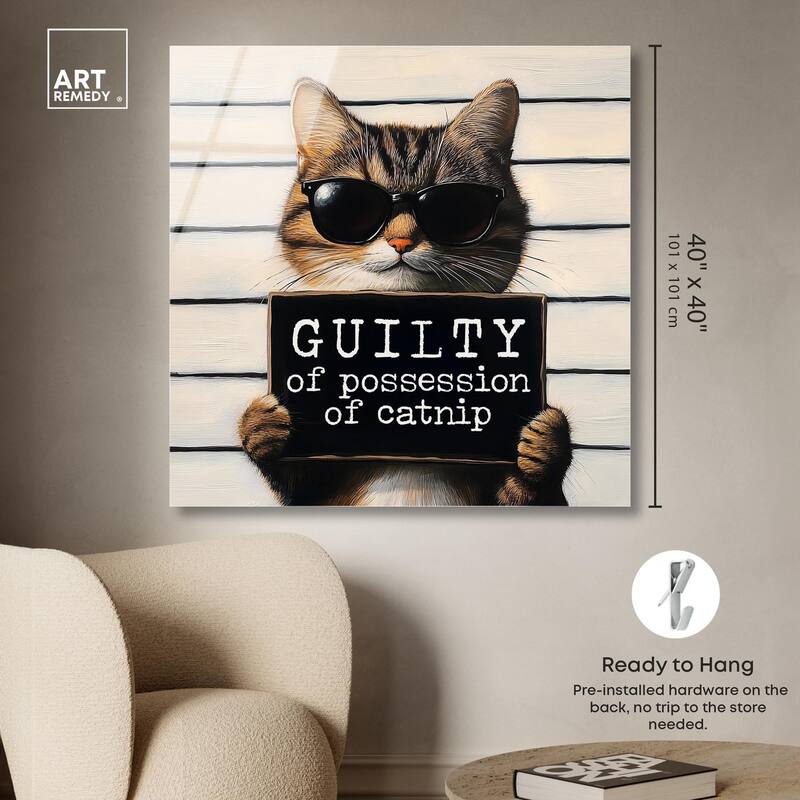 Guilty of Catnip Acrylic by Art Remedy, Ready to Hang