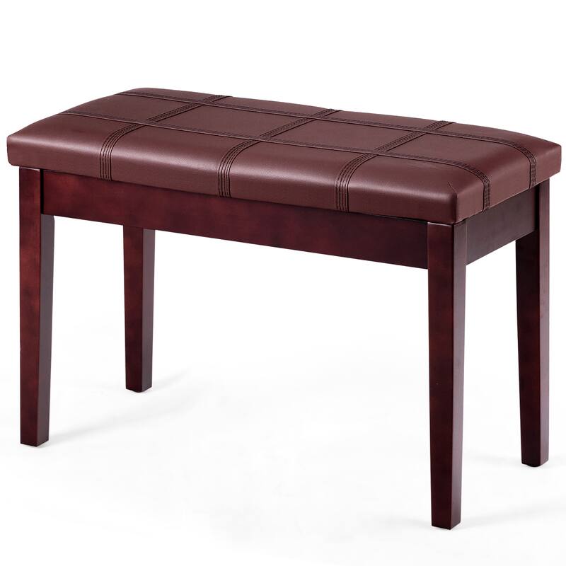Costway Solid Wood PU Leather Piano Bench Padded Double Duet Keyboard - Brown