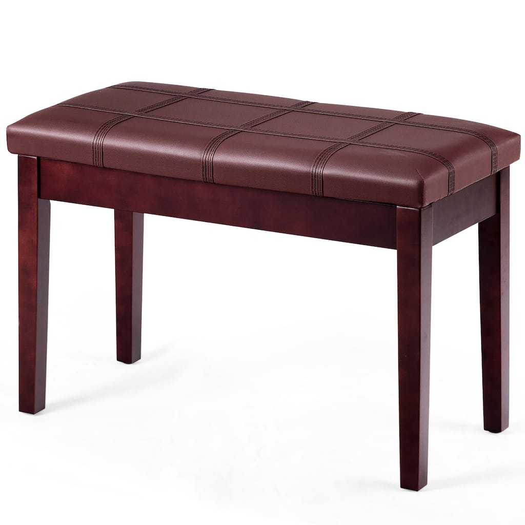 Costway Solid Wood PU Leather Piano Bench Padded Double Duet Keyboard