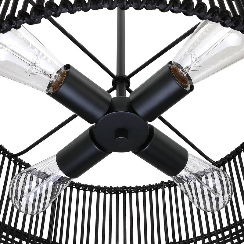Saturn 4-Light Modern Bohemian Chandelier with Natural Rattan Shade - 22 in. W