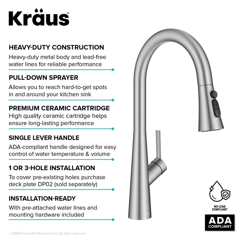 KRAUS Odelia 4-Function Single Handle Pull Down Kitchen Faucet