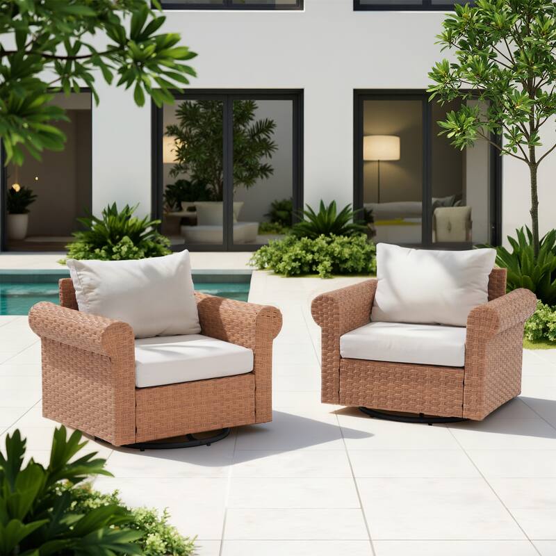 2-Piece PE Rattan Swivel Patio Armchair Set with Cushions