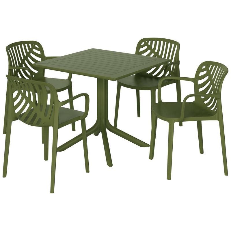 Frond and Form 4-Person Outdoor Square Dining Set - Olive Green