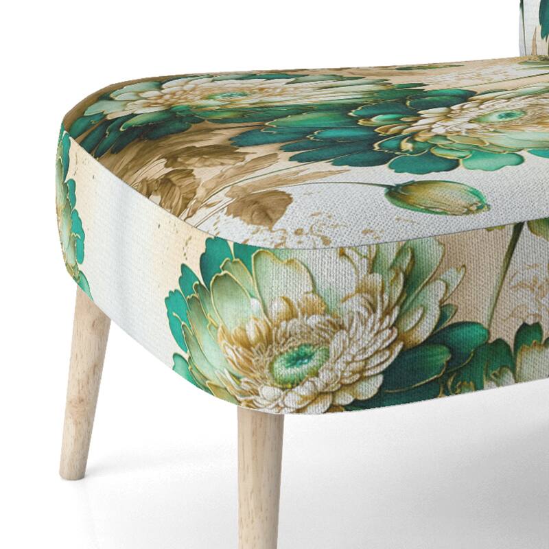 Designart "Green Blooming Daisy I" Upholstered Floral & Botanical Accent Chair and Traditional Arm Chair - Multiple Color