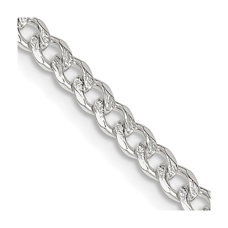 Curata 925 Sterling Silver 4mm Pave Curb Chain Necklace for Men