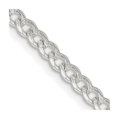 Curata 925 Sterling Silver 4mm Pave Curb Chain Necklace for Men
