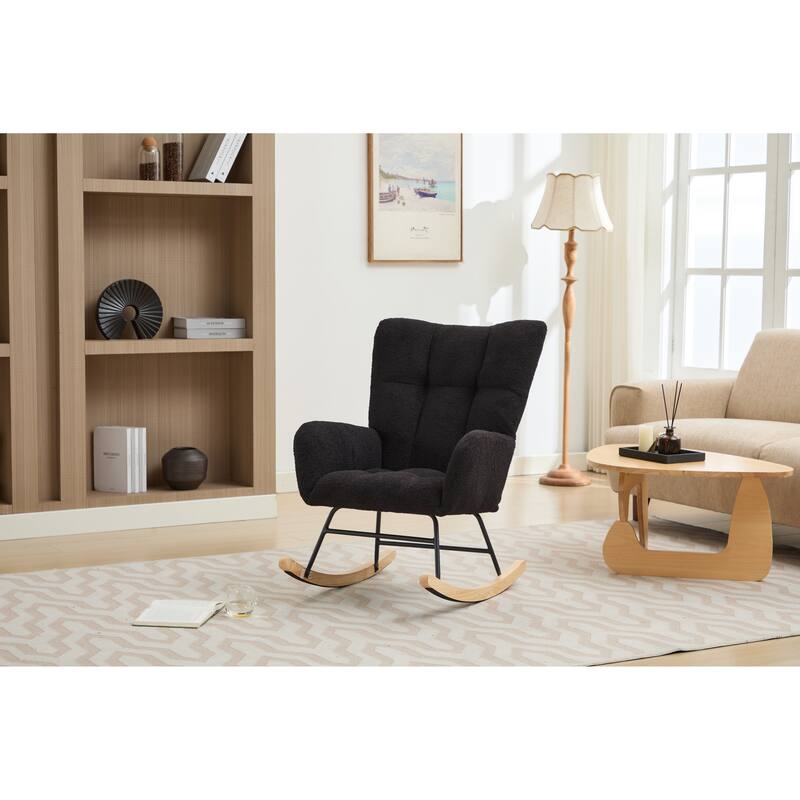 Modern Upholstered Glider Rocking Chair with Solid Wood Legs