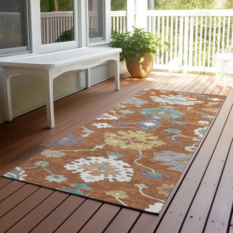 Machine Washable Indoor/ Outdoor Traditonal Delhi Chantille Rug - Paprika - 2'3" x 7'6"