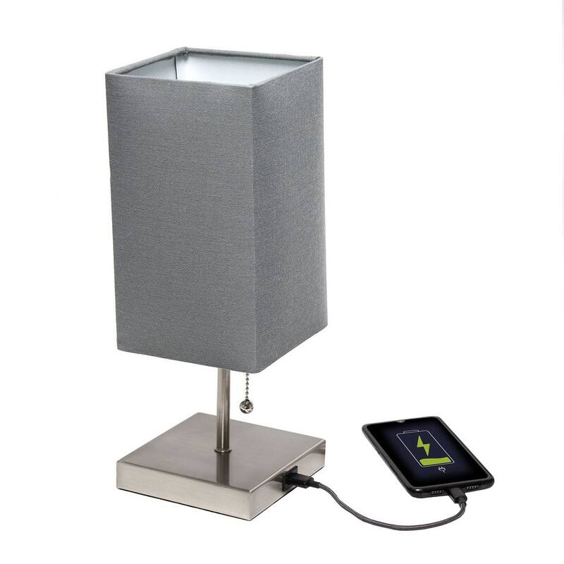 Simple Designs Petite Stick Lamp with USB Charging Port and Fabric Shade 2 Pack Set - 5 x 5 x 14.25 (L x W x H)