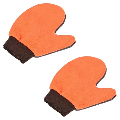 2Pcs Microfiber Wash Gloves Mitten Cleaning Duster with Thumb, Grey Orange - Grey, Orange
