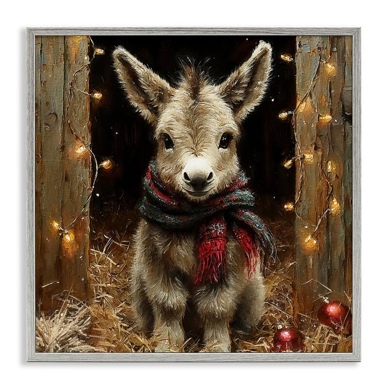 Stupell Baby Donkey & Holiday Lights Framed Giclee Art Design By Riley B - 17 x 17 - Grey