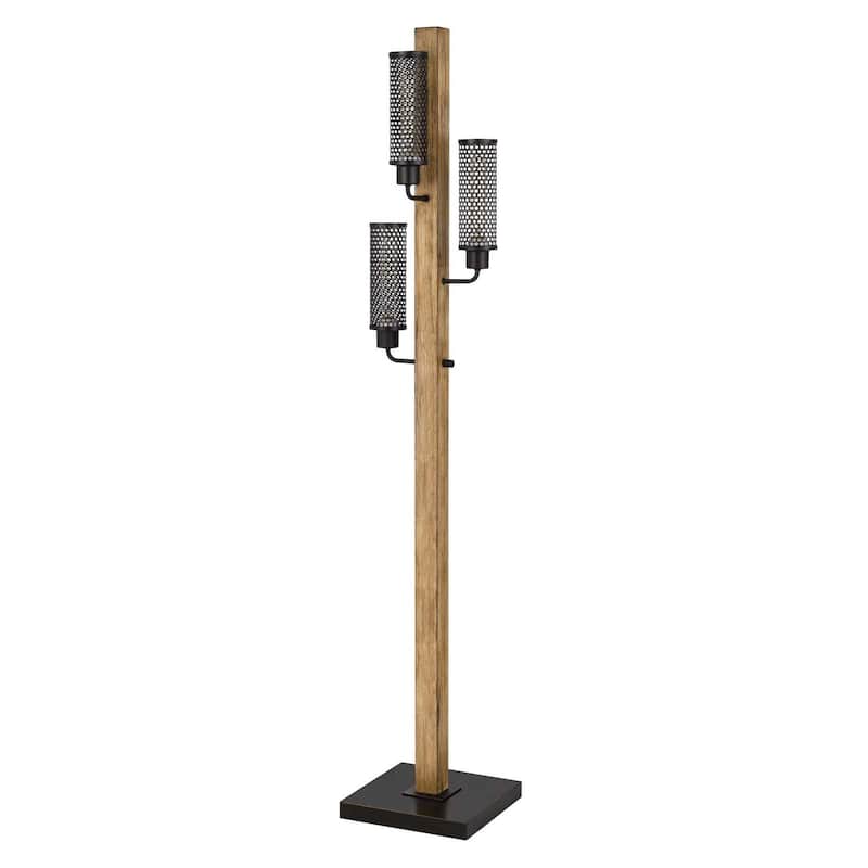 61" Brown Three Light Traditional Shaped Floor Lamp With Black Novelty Shade - Multi