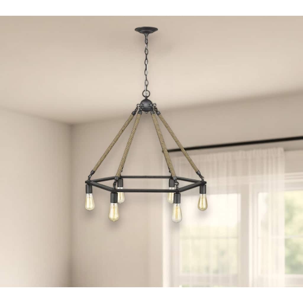 HomeRoots Brown and Black Six Light Metal Dimmable Chandelier - 30.13' X '25.63' X '30.13