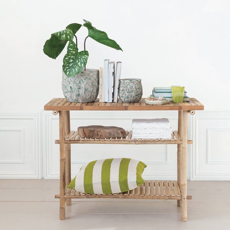 Bamboo Accent Table with 2 Shelves