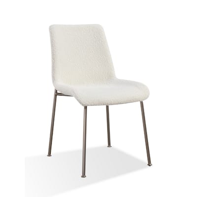 Zame 20 Inch Dining Chair, Soft Boucle Upholstery, Nickel Legs, White