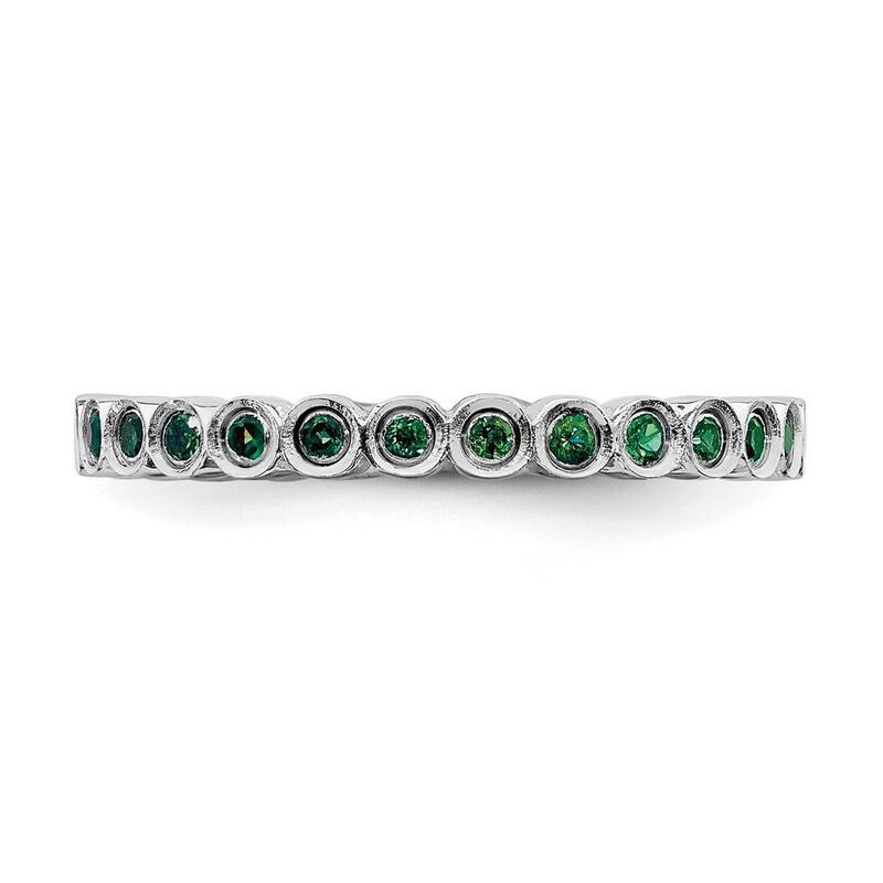 Curata 925 Sterling Silver Bezel Polished Patterned Stackable Expressions Created Emerald Ring